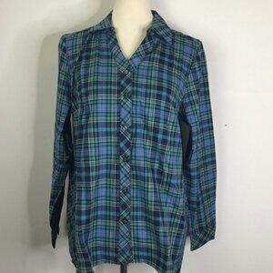 NWOT Denim & Co Plaid Button front leg sleeve | Size S
